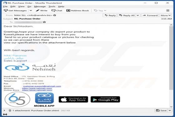 Nehmeh Purchase Order Email Scam