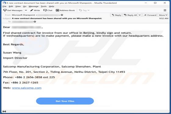 Contract For Invoice Email Scam