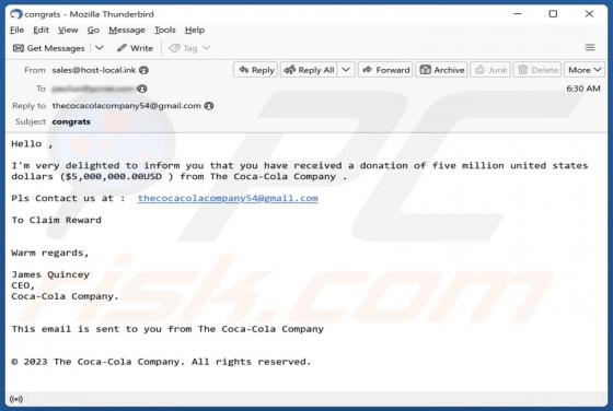 Donation From Coca-Cola Email Scam