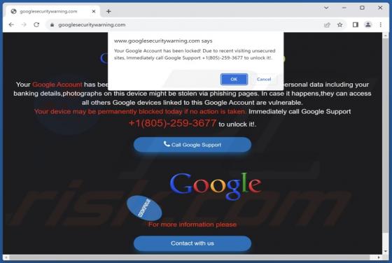 Your Google Account Has Been Locked! POP-UP Scam