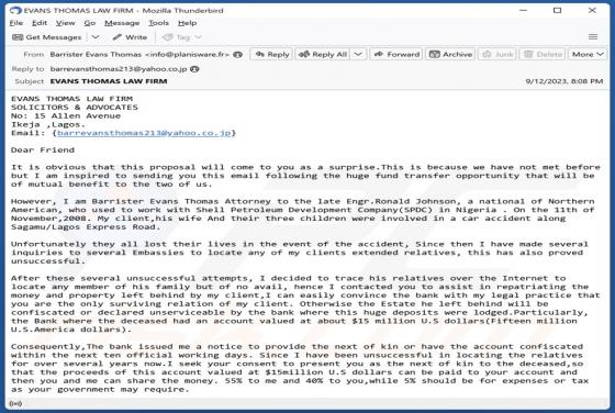 Unsuccessful Search For Relatives Email Scam
