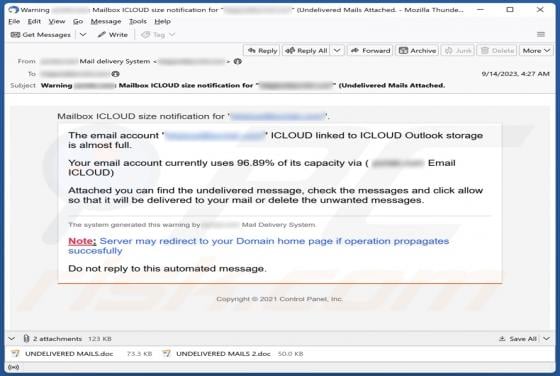 ICLOUD Outlook Storage Email Virus