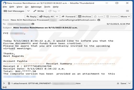 Documents And Funds Have Been Credited Email Scam