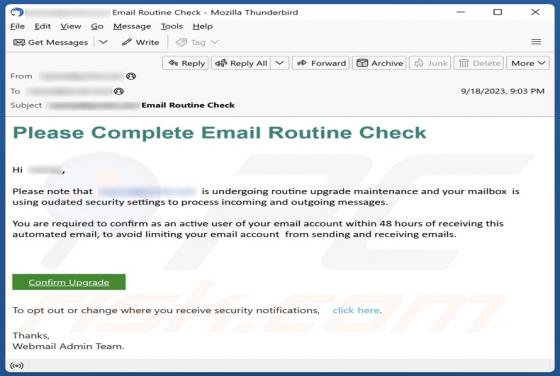 Email Routine Check Scam