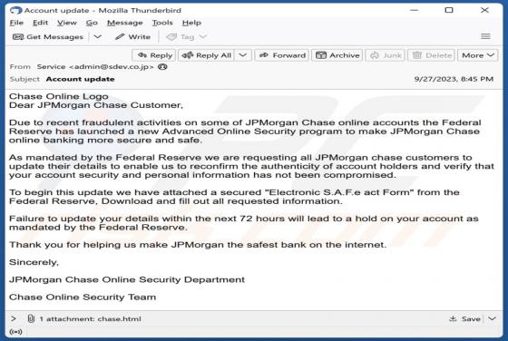 JPMorgan Chase Online Security Department Email Scam