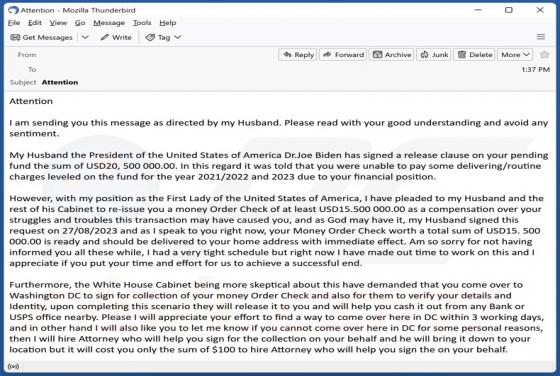 Money Order Check Email Scam