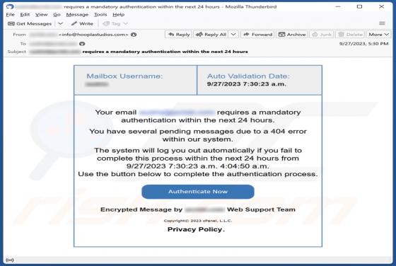 Email Requires A Mandatory Authentication Scam