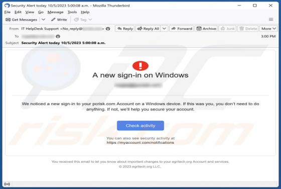A New Sign-In On Windows Email Scam