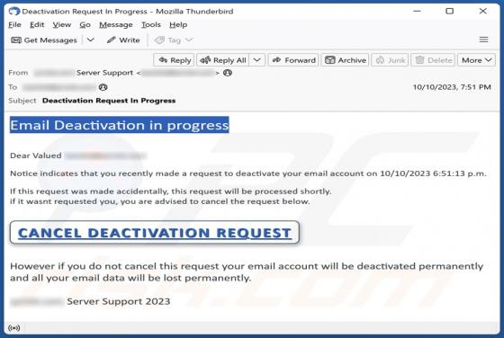 Email Deactivation In Progress Email Scam