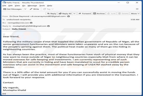 Moving Funds Out Of Niger Email Scam