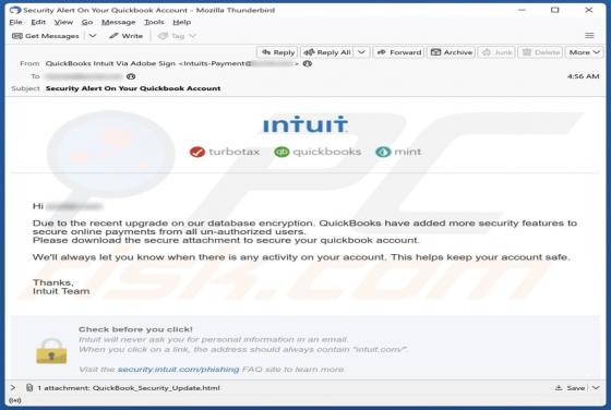 Intuit QuickBooks Database Encryption Upgrade Email Scam