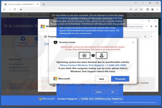 Operating System Blocked Due To Questionable Activity POP-UP Scam