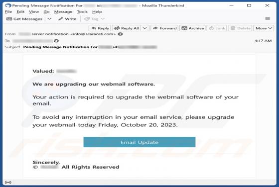 Webmail Software Upgrade Email Scam