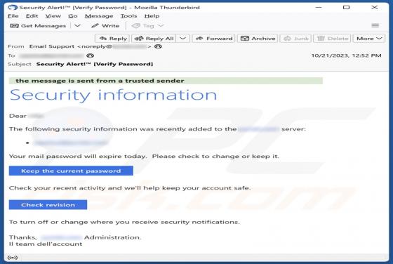 Security Information Email Scam