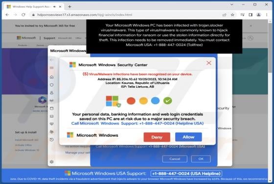 Virus/Malware Infections Have Been Recognized POP-UP Scam