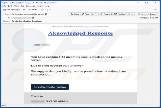 Aknowledged Response Email Scam