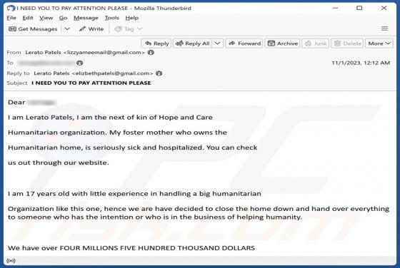 Hope And Care Email Scam