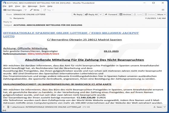 INTERNATIONALE SPANISCHE ONLINE-LOTTERIE Email Scam