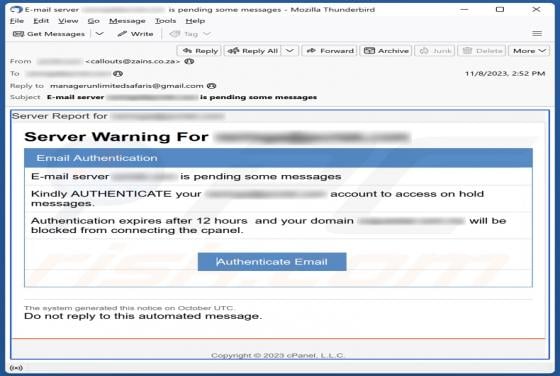 Server Warning Email Scam