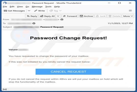 Password Change Request Email Scam