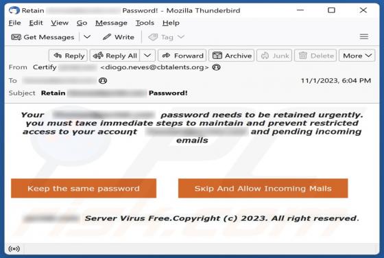 Password Needs To Be Retained Urgently Email Scam