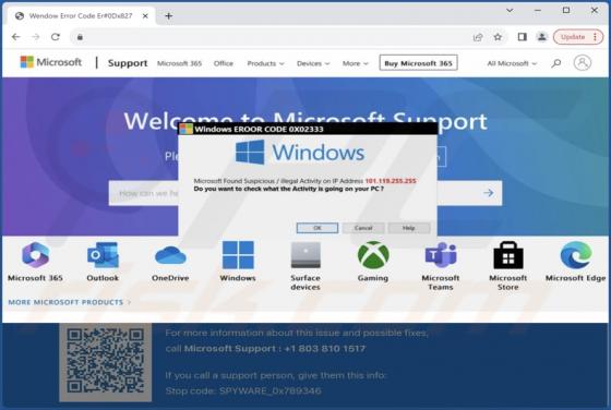 Windows EROOR CODE 0X02333 POP-UP Scam