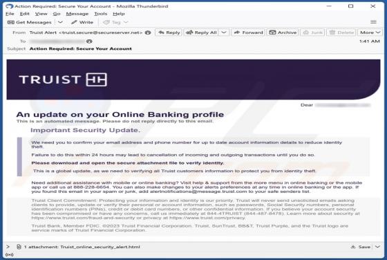 Truist Online Banking Profile Email Scam