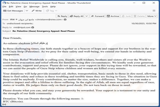Donations For Gaza Strip Email Scam