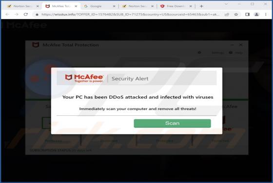 Your PC Has Been DDoS Attacked And Infected With Viruses POP-UP Scam