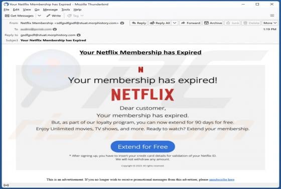 Your Netflix Membership Has Expired Email Scam