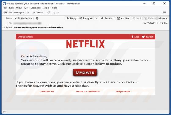 Netflix - Update Your Account Information Email Scam