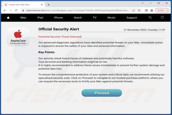 AppleCare - Official Security Alert POP-UP Scam (Mac)