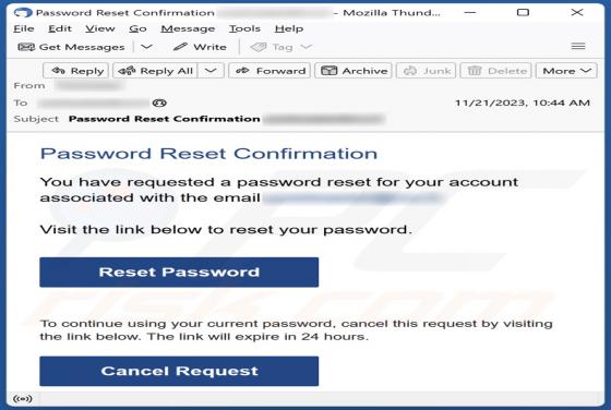 Password Reset Confirmation Email Scam
