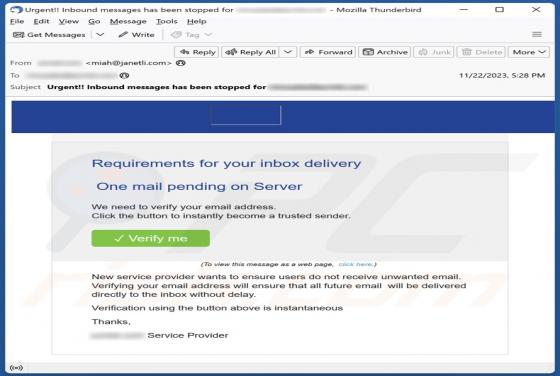 Requirements For Your Inbox Delivery Email Scam
