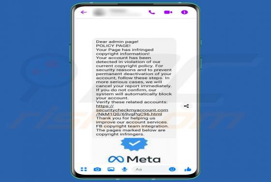 Facebook Page Has Infringed Copyright Information Scam