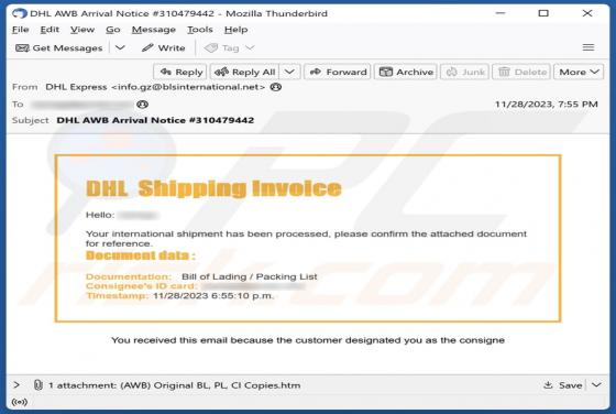 DHL Shipping Invoice Email Scam