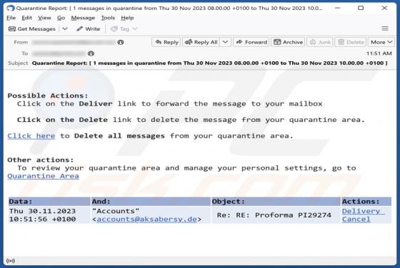 Quarantine Area Email Scam
