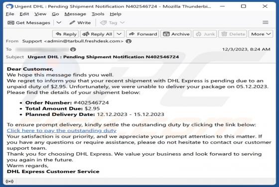 DHL Unpaid Duty Email Scam