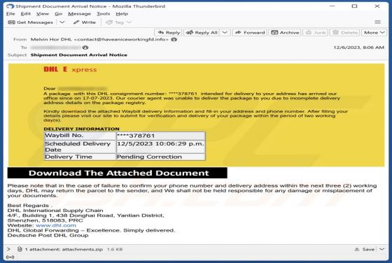 DHL Express - Incomplete Delivery Address Email Scam