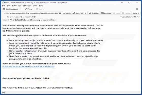 Social Security Statement Email Virus