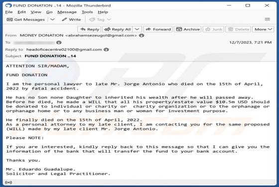 Fund Donation Email Scam