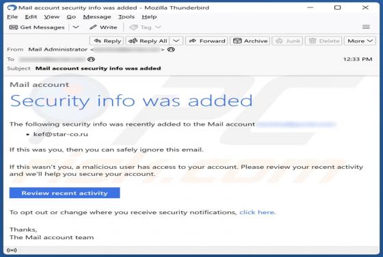 Security Info Was Added Email Scam