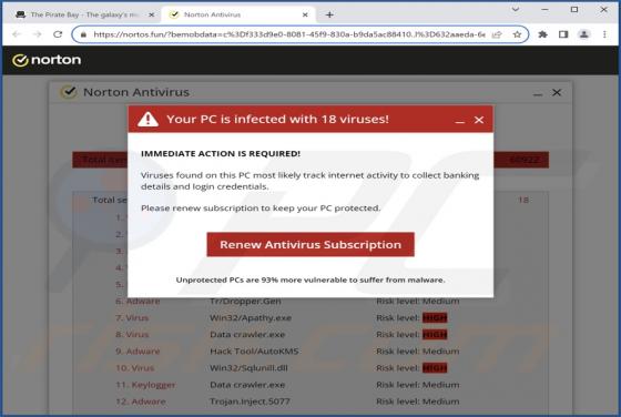 Norton - Your PC Is Infected With 18 Viruses! POP-UP Scam