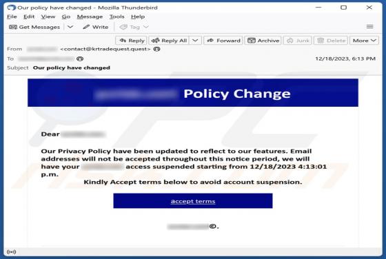 Privacy Policy Email Scam