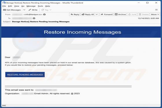 Restore Incoming Messages Email Scam