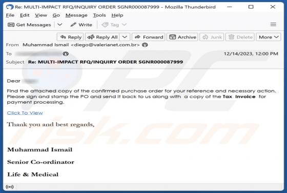 Purchase Order And Tax Invoice Email Scam