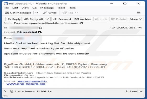 Packing List Email Virus