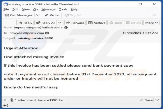 Missing Invoice Email Virus