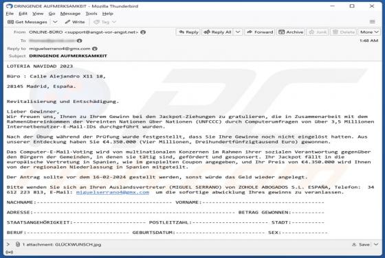 LOTERIA NAVIDAD 2023 Email Scam