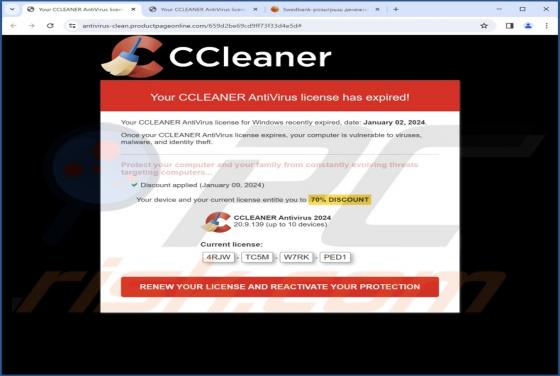 CCLEANER AntiVirus License Has Expired POP-UP Scam